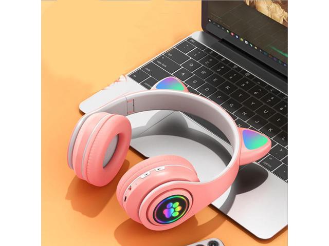 Gemdeck Wireless Headphones Cat Ear LED Light Up Bluetooth Foldable Headphones Over Ear Microphone