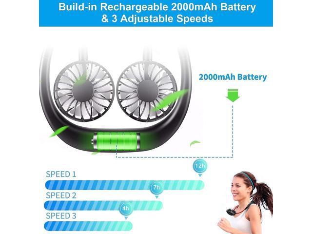 Gemdeck Neck Fan Portable Personal Hand Mini Lazy person USB Neck Fan 360 Degree Rotation Cooling Handheld Wearable Suitable Fan