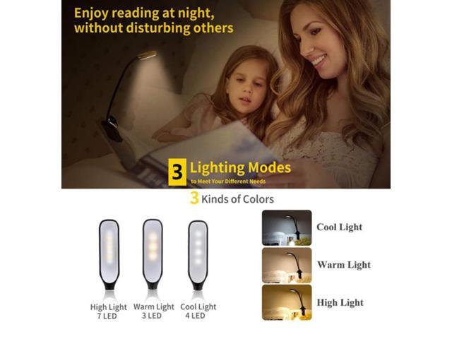 Gemdeck Rechargeable Book Light Mini 7 LED Reading Light 3-Level Flexible Easy Clip Lamp Read Night Reading Lamp in Bed