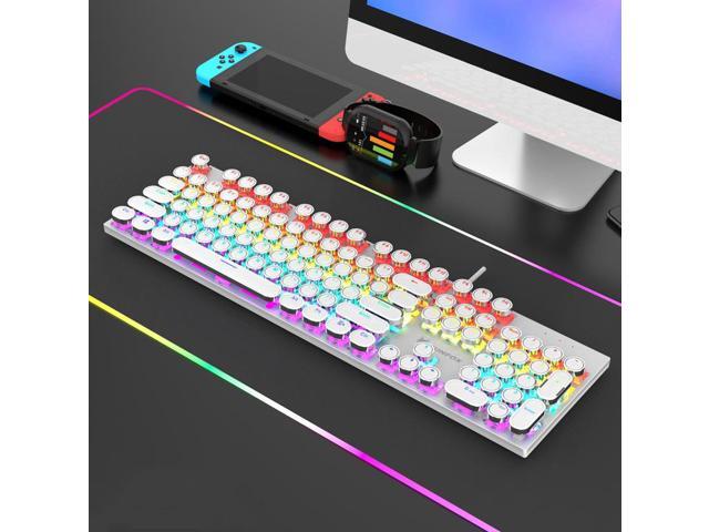 Gemdeck Retro Steampunk Mechanical Gaming Keyboard, LED Backlit Wrist Rest Keyboard White