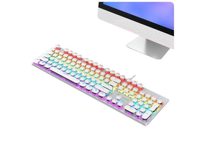 Gemdeck Retro Steampunk Mechanical Gaming Keyboard, LED Backlit Wrist Rest Keyboard White