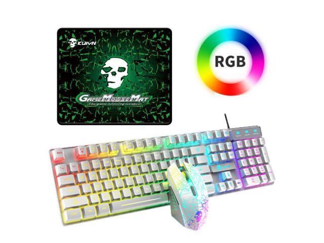 Gemdeck Wired Gaming Keyboard and Mouse Combo RGB Backlit Gaming Keyboard for Windows PC Gamers White