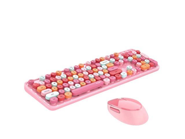 Gemdeck Wireless Mini Keyboard and Mouse Combo Vintage Round Keycaps Pink / White