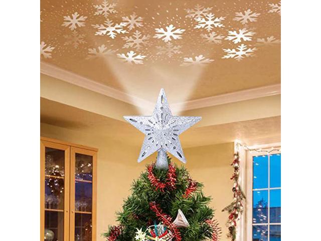 Gemdeck 3D Christmas Tree Topper Lighted Star with Rotating Magic Cool White Snowflake Projector for Christmas Tree Ornament