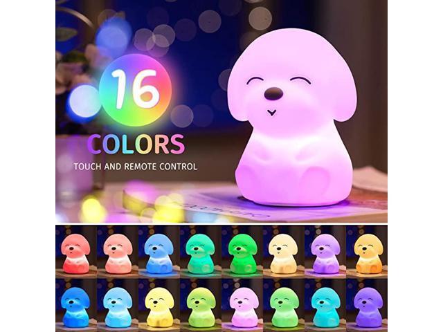 Gemdeck Dog Night Light for Kids, 16 Color Changing Kids Night Light Lamp, Rechargeable Silicone Baby Night Light