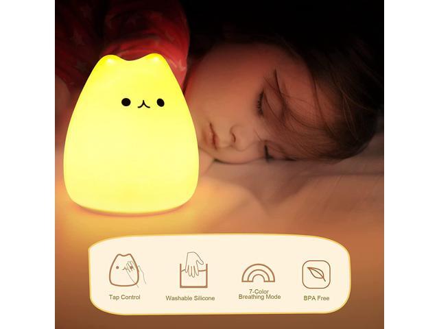 Gemdeck LED Cat Night Light, Battery Powered Silicone Cute Cat Nursery Lights with 7-Color