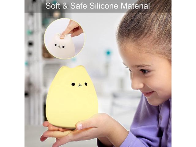 Gemdeck LED Cat Night Light, Battery Powered Silicone Cute Cat Nursery Lights with 7-Color
