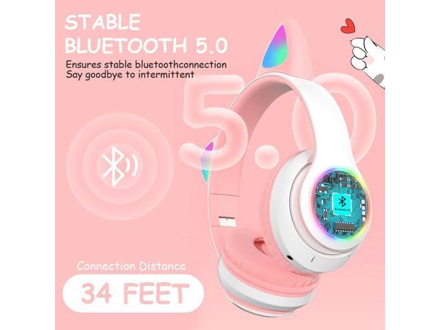 Gemdeck Cat Ear Bluetooth Headset Luminous Cat Ear Wireless Headset Pluggable Cable Purple