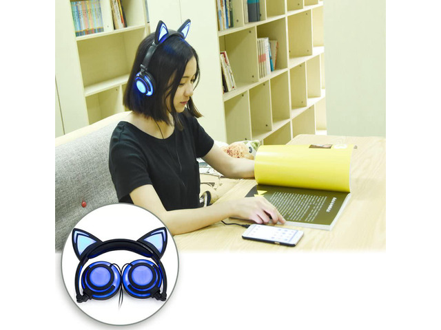 Gemdeck Cat Ear Headphones for Kids, LED Light with USB Chargeable Foldable Earphones