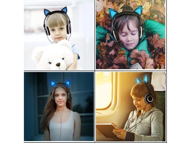 Gemdeck Cat Ear Headphones for Kids, LED Light with USB Chargeable Foldable Earphones