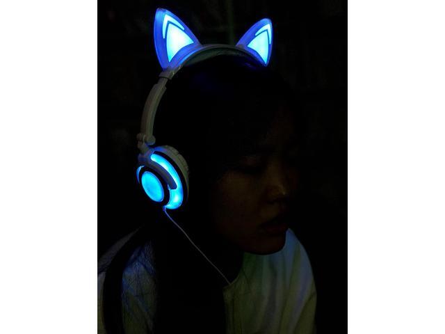 Gemdeck Wired Headphones with Microphone, On-Ears Adjustable Stereo Foldable LED Cat Kitty Gift