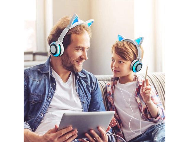 Gemdeck Wired Headphones with Microphone, On-Ears Adjustable Stereo Foldable LED Cat Kitty Gift