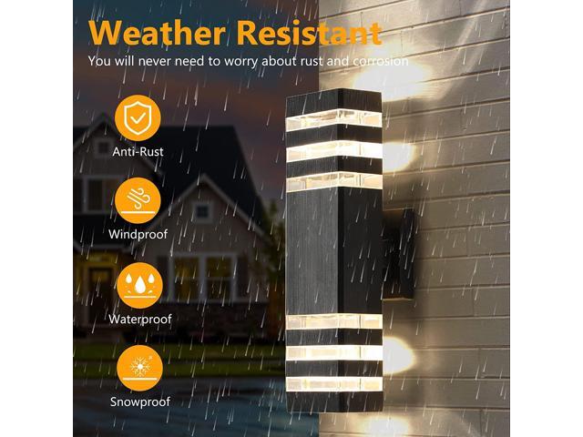 Gemdeck Waterproof LED Square Up and Down Lights Outdoor Wall Mount Light, 3-Layer Black Modern Outdoor Lights for House