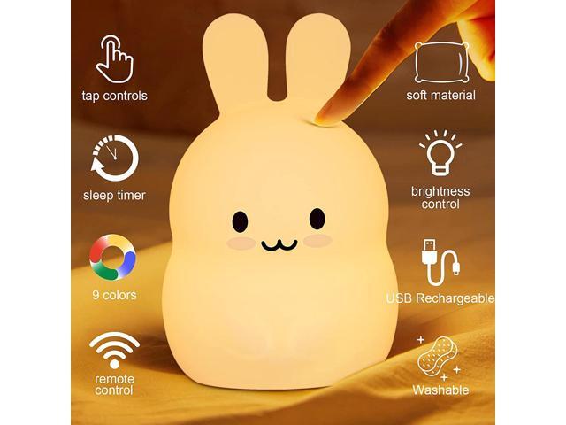 Gemdeck Kids Bunny Night Light, Rabbit Led Silicone Bedside Lamp, LED Touch Lights