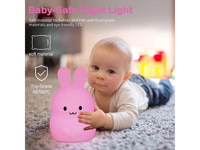 Gemdeck Kids Bunny Night Light, Rabbit Led Silicone Bedside Lamp, LED Touch Lights