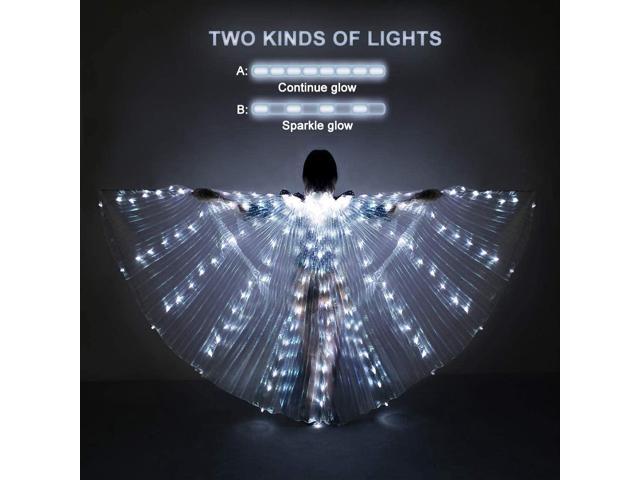 Gemdeck LED Lights Belly Dance Isis Wings, Bellydance Glow Angel dance Wings with Telescopic Sticks Flexible Rods for Adults and Child