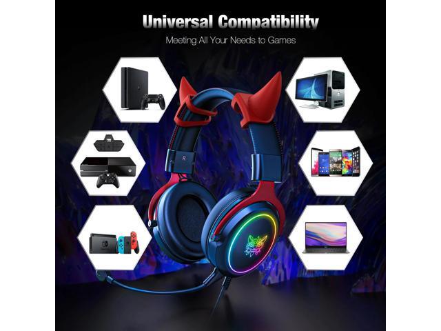 Gemdeck Headphones Anime Devil Cat Ears Cartoon Headphones
