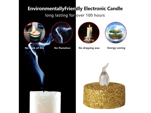 Gemdeck 12pcs LED Tea Lights Candles Gold Powder Sequin Fake Unscented Flameless Candles