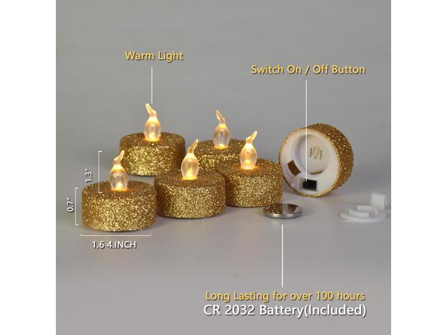 Gemdeck 12pcs LED Tea Lights Candles Gold Powder Sequin Fake Unscented Flameless Candles