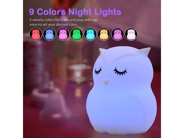 Gemdeck Owl Night Lights for Kids, 9 Colors USB Rechargeable Soft Silicone LED Nightlight
