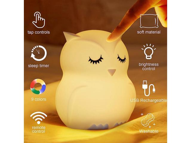 Gemdeck Owl Night Lights for Kids, 9 Colors USB Rechargeable Soft Silicone LED Nightlight