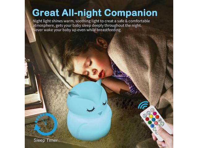 Gemdeck Owl Night Lights for Kids, 9 Colors USB Rechargeable Soft Silicone LED Nightlight