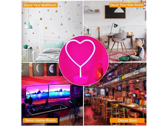 Gemdeck Neon Heart Light Heart Neon Sign Pink Heart Led Light with Base