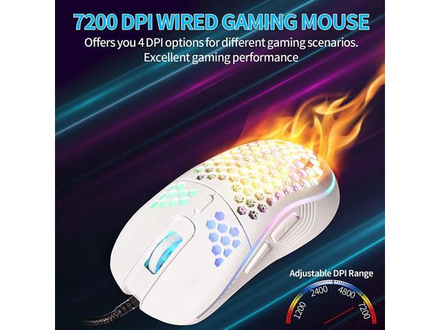 Gemdeck Wired Gaming Mouse, RGB Backlight and 7200 Adjustable DPI, Lightweight USB Computer Mouse Black