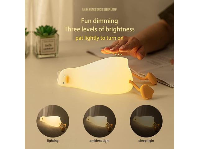 Gemdeck Lying Flat Duck Night Light, LED Squishy Duck Lamp, Silicone Dimmable Nightlight