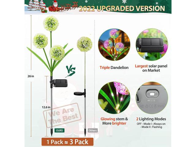Gemdeck 2 Pack Solar Dandelion Outdoor Lights, Waterproof Solar Garden Stake Lights, Outdoor Decor