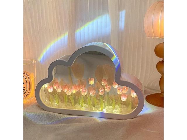 Gemdeck DIY Tulip Night Light, Cloud Tulip Mirror Night Light, Simulation Flower Bedroom Sleeping Table Lamp