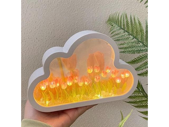 Gemdeck DIY Tulip Night Light, Cloud Tulip Mirror Night Light, Simulation Flower Bedroom Sleeping Table Lamp