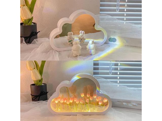 Gemdeck DIY Tulip Night Light, Cloud Tulip Mirror Night Light, Simulation Flower Bedroom Sleeping Table Lamp
