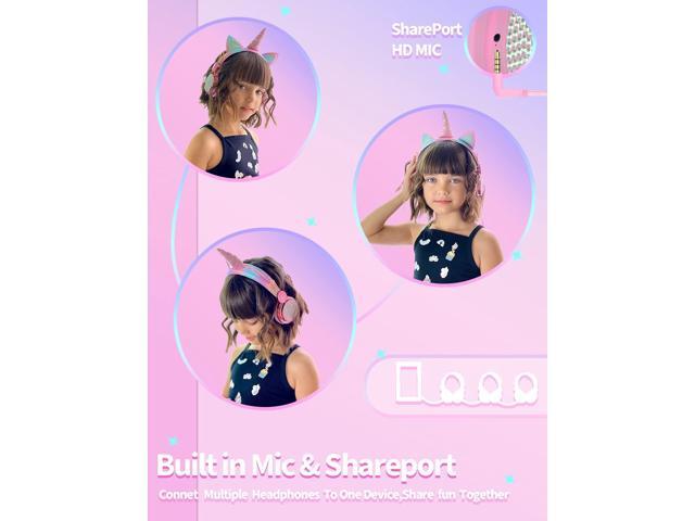 Gemdeck Kids Unicorns Headphones with Mic for Travel/Car/Plane, Unicorns Wired Headsets with Cable