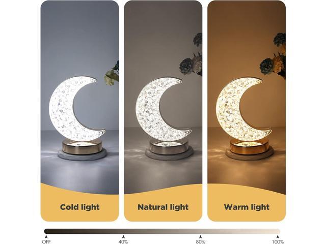 Gemdeck Crystal Moon Table Lamp, Touch Nightstand Lamp for Bedroom, 3 Colors Modes, Moon Night Light
