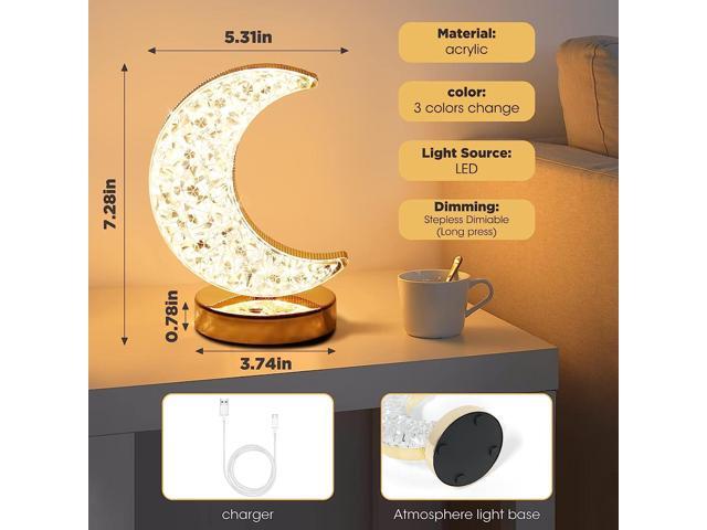 Gemdeck Crystal Moon Table Lamp, Touch Nightstand Lamp for Bedroom, 3 Colors Modes, Moon Night Light
