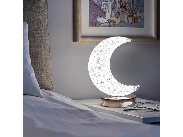 Gemdeck Crystal Moon Table Lamp, Touch Nightstand Lamp for Bedroom, 3 Colors Modes, Moon Night Light
