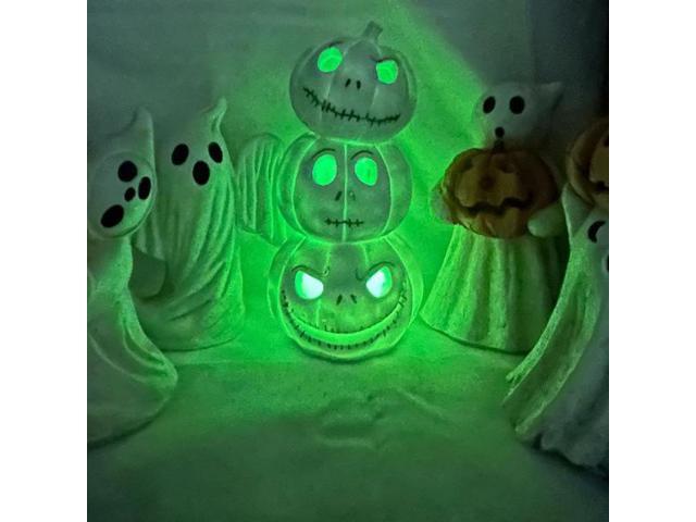Gemdeck Halloween Decor Ghost With Pumpkin Light Up Jack-o'-lantern Ceramic Pumpkin Light E