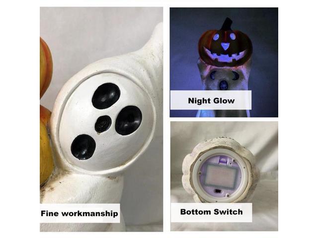Gemdeck Halloween Decor Ghost With Pumpkin Light Up Jack-o'-lantern Ceramic Pumpkin Light E