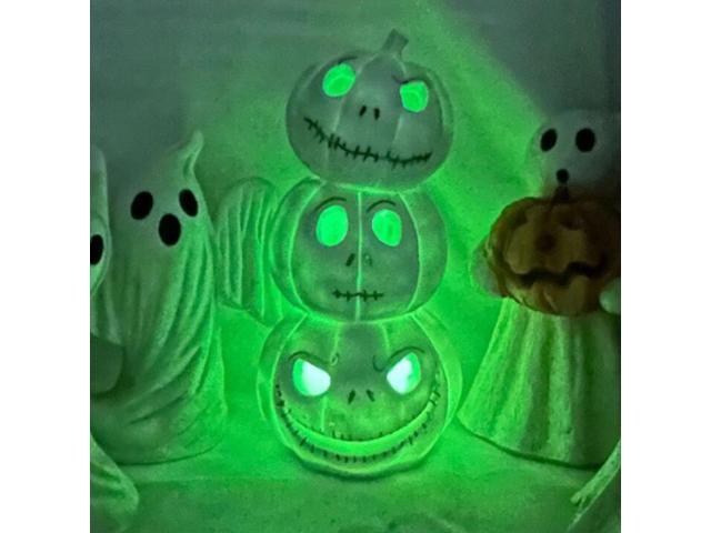 Gemdeck Halloween Decor Ghost With Pumpkin Light Up Jack-o'-lantern Ceramic Pumpkin Light E