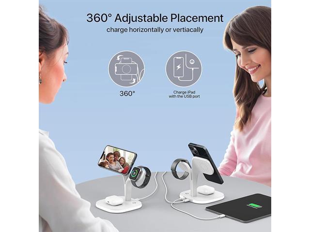 Gemdeck Magnetic Wireless Charger, 5 in 1 Fast Mag-Safe Wireless Charger Stand White