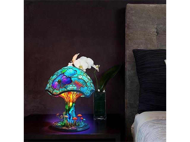 Gemdeck Painting Mushroom Table Lamp, Hight Stained Plant Series Night Light, Bohemian Resin Mushroom Decorative D