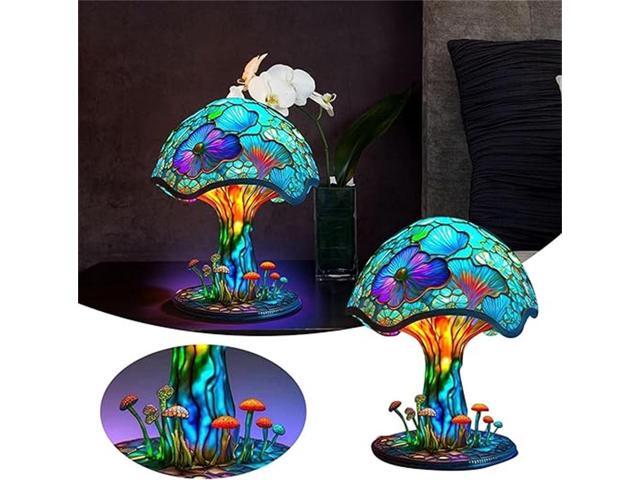 Gemdeck Painting Mushroom Table Lamp, Hight Stained Plant Series Night Light, Bohemian Resin Mushroom Decorative D