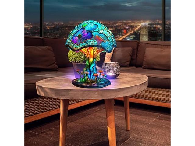 Gemdeck Painting Mushroom Table Lamp, Hight Stained Plant Series Night Light, Bohemian Resin Mushroom Decorative D
