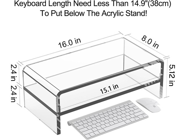 Clear Acrylic Monitor Stand Riser 2 Tier, 5.12 Inches High Clear Computer Desk Organizer Shelf for Multi Media PC Storage Laptop