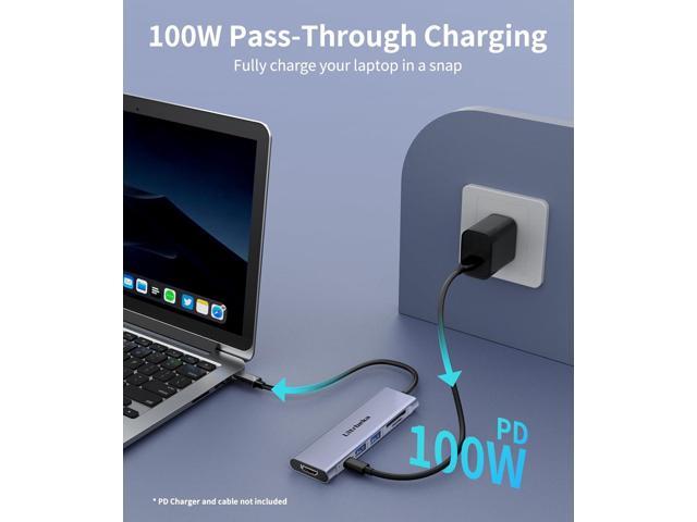 USB C Hub, 7in1 USBC Hub, 4K HDMI Multiport Adapter, TF/SD Card Reader, 2×Powered USB-A 3.0 5Gbps, 100W PD, Dongle Adapter, USB-C Extender...