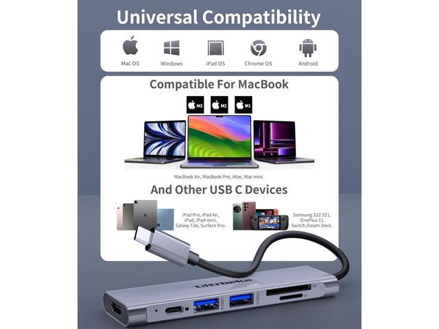 USB C Hub, 7in1 USBC Hub, 4K HDMI Multiport Adapter, TF/SD Card Reader, 2×Powered USB-A 3.0 5Gbps, 100W PD, Dongle Adapter, USB-C Extender...