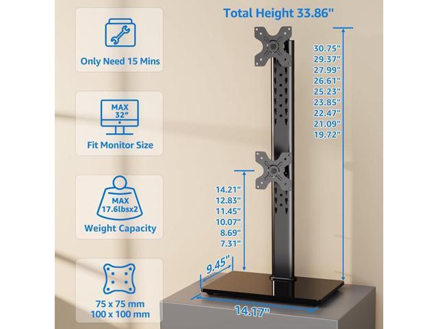 MOUNTUP Vertical Dual Monitor Stand, Stack Two Screens up to 32 inches,17.6 Lbs, Free-Standing Monitor Desk Mount, Monitor Riser with Swivel, Tilt,...