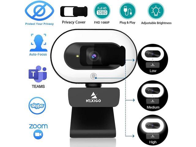 NexiGo StreamCam N930E with Software, 1080P Webcam with Ring Light and Privacy Cover, Auto-Focus, Plug and Play, Web Camera for Online Learning,...