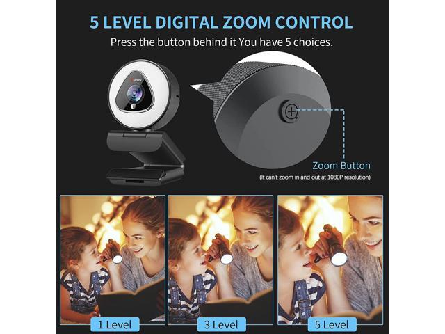Streaming Webcam with Ring Light - 1080P Autofocus Computer Camera with Microphone Adjustable Brightness Digital Zoom Webcams for Xbox Twitch...